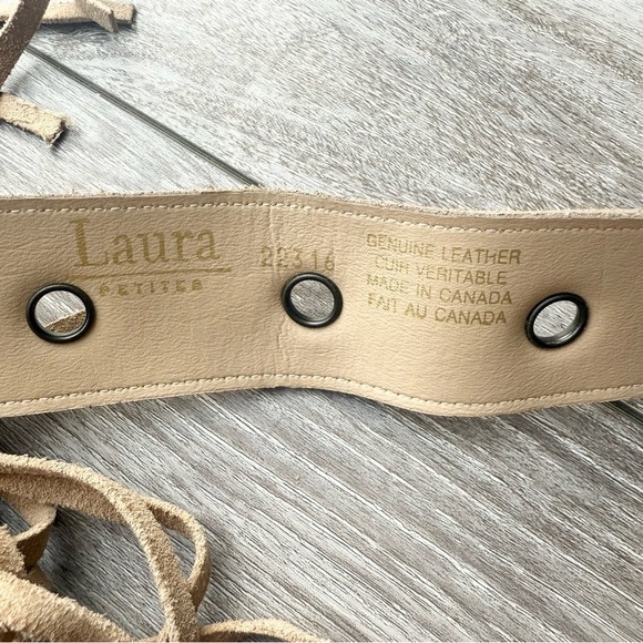 Laura Petite Tie Up Fringe Suede Leather Belt Boho Tie Up Belt Made in Canada - Picture 5 of 9